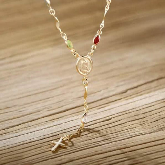 14K Gold Multicolor Virgin Mary Necklace